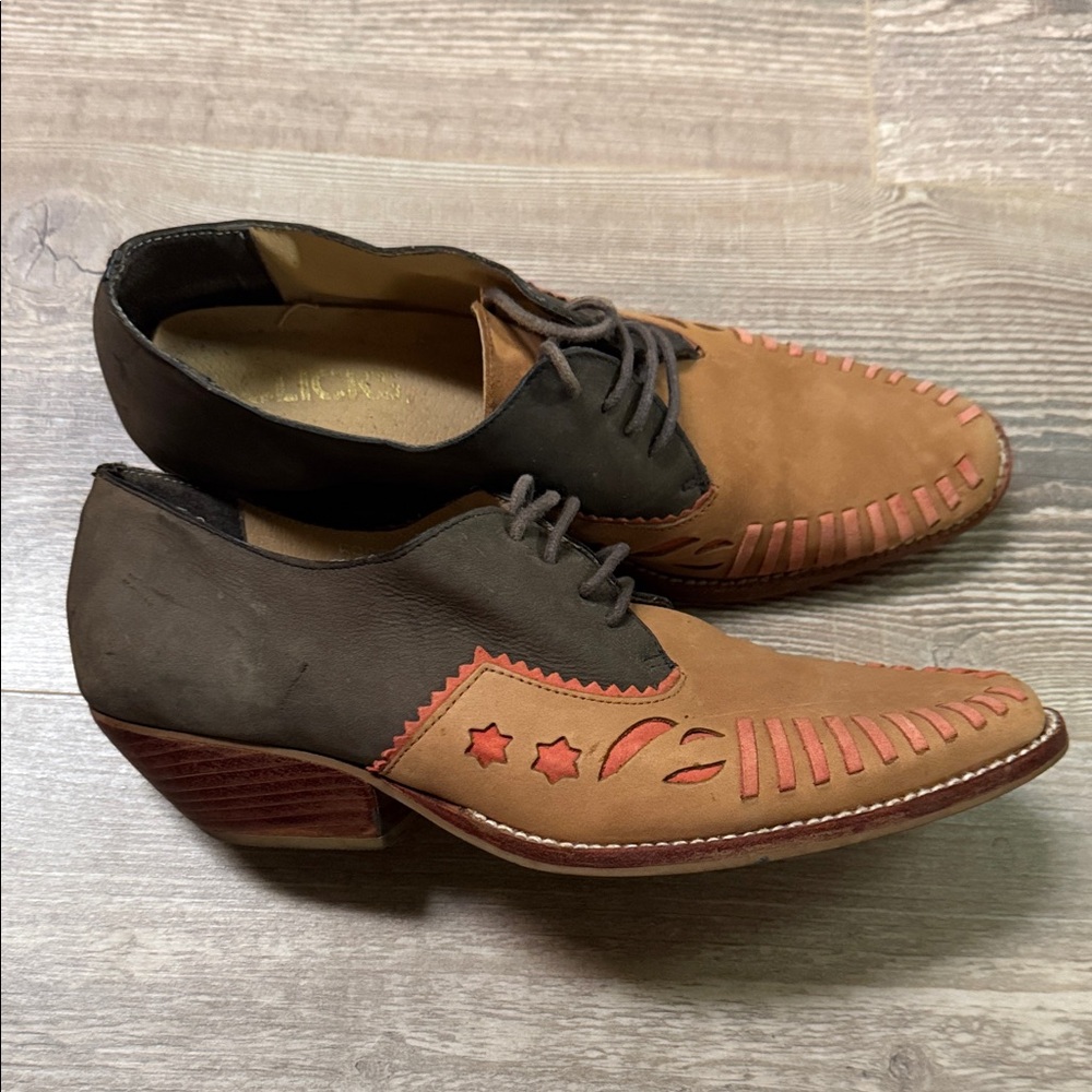 Vintage Unique Leather Women’s Lace Up Leather Heeled  Brown Shoes